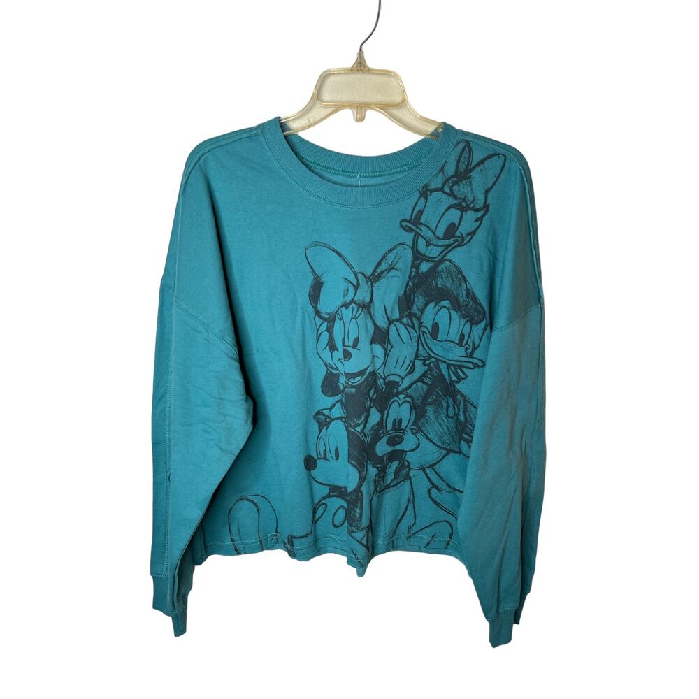 Disney Mickey and Friends Cropped Teal Long Sleeve Crewneck Sweatshirt